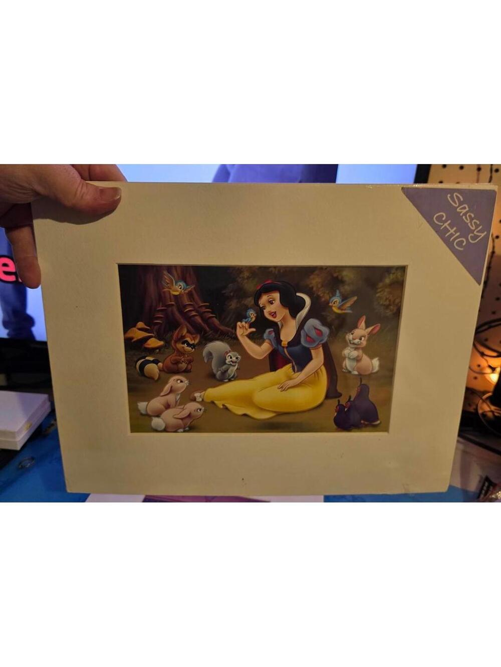 Vtg Sassy Chic Snow White Disney Art Print With Board Frame